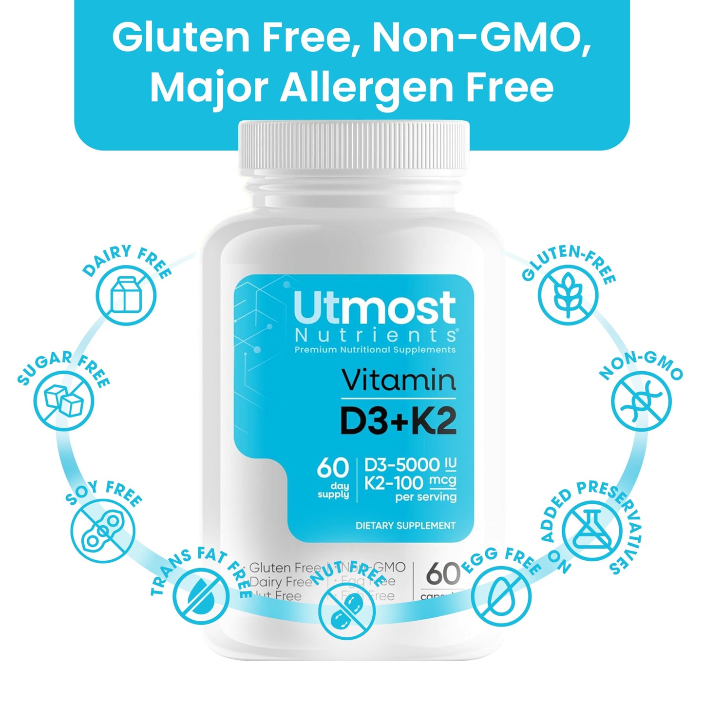 Vitamina d3 y k2 cápsulas fáciles de tragar sin olor Utmost