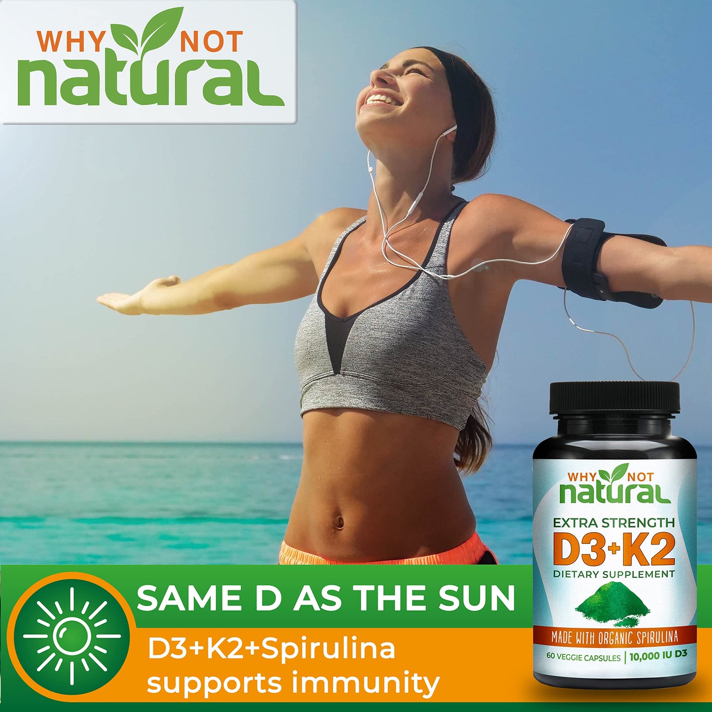 Vitamina d3 k2 con espirulina para salud ósea e inmunidad