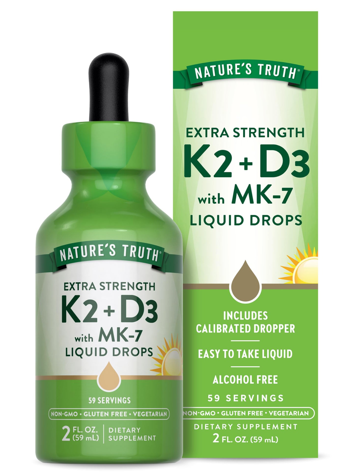 Botella de gotas líquidas de vitamina D3 K2 Nature's Truth 2 oz