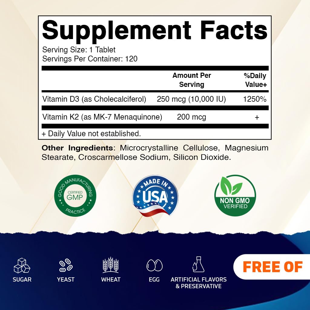 Tabletas de Vitamina D3 K2 para huesos y corazón