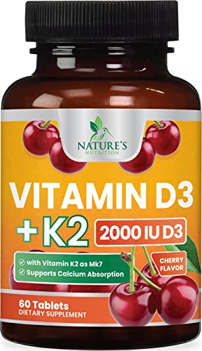 Vitamina D3 K2 masticable sabor cereza 60 tabletas Nature's Nutrition