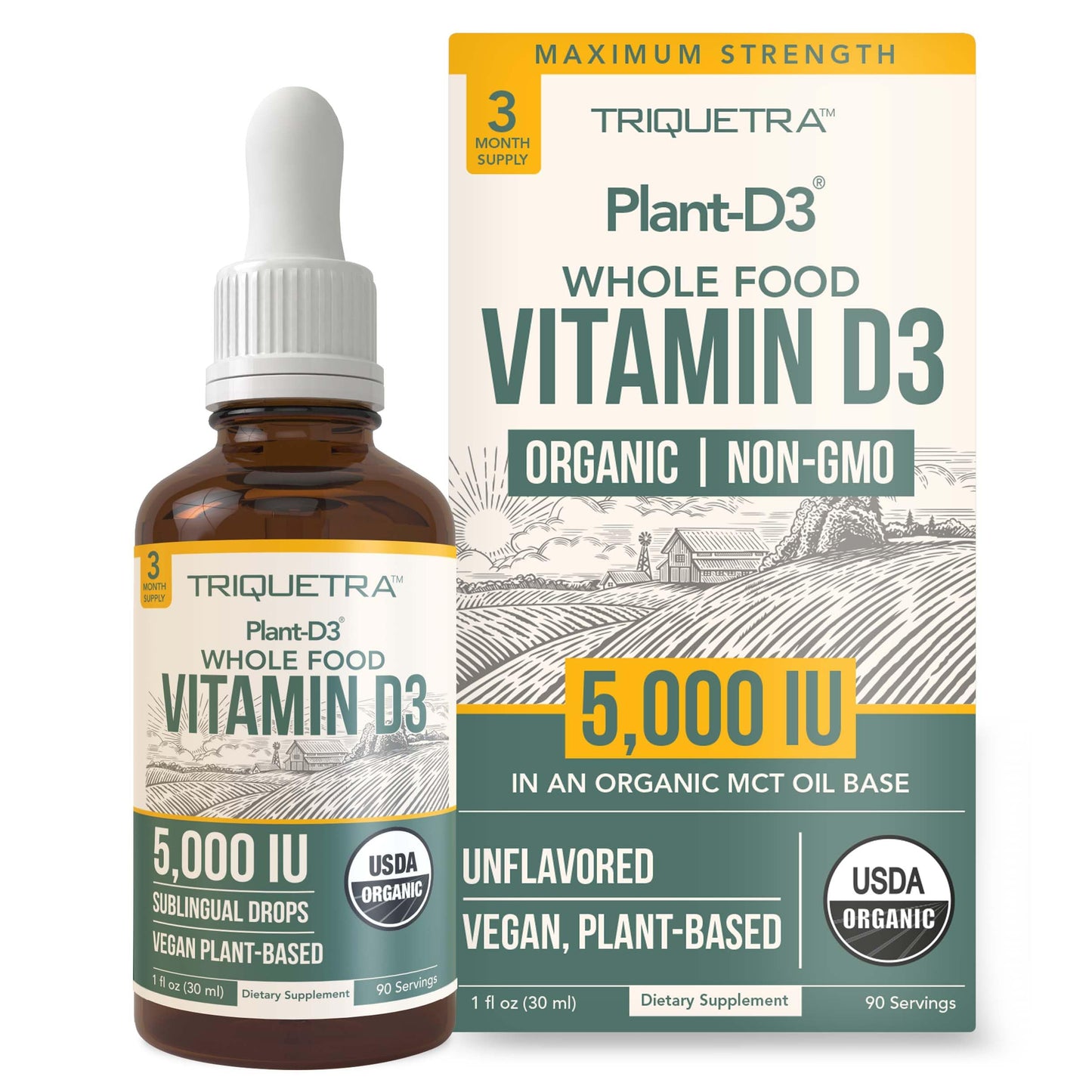 Botella de gotas líquidas vitamina d3 orgánica Plant-D3 vegana