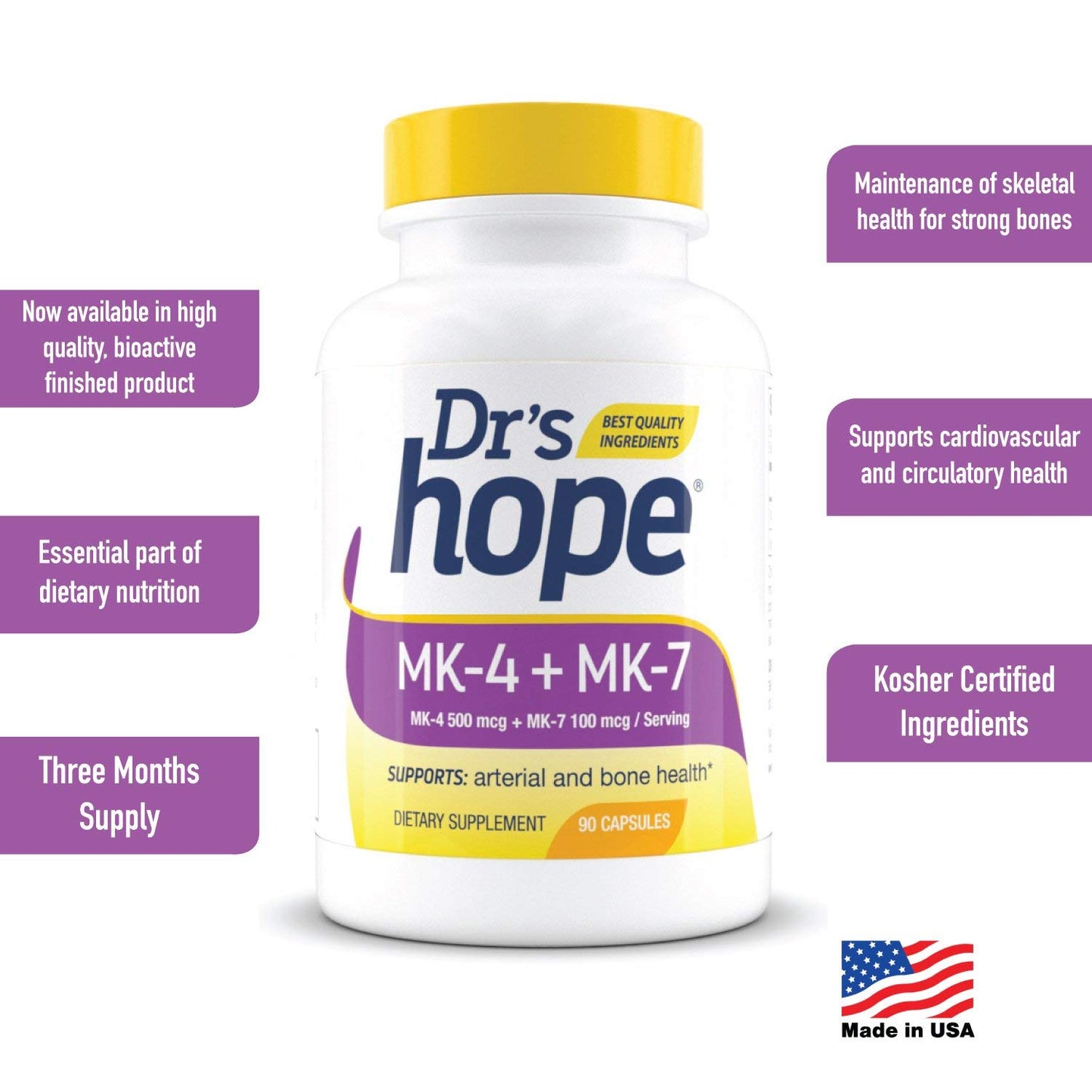 Vitamina K2 MK7 MK4 fuerte de Dr’s Hope para circulación y huesos