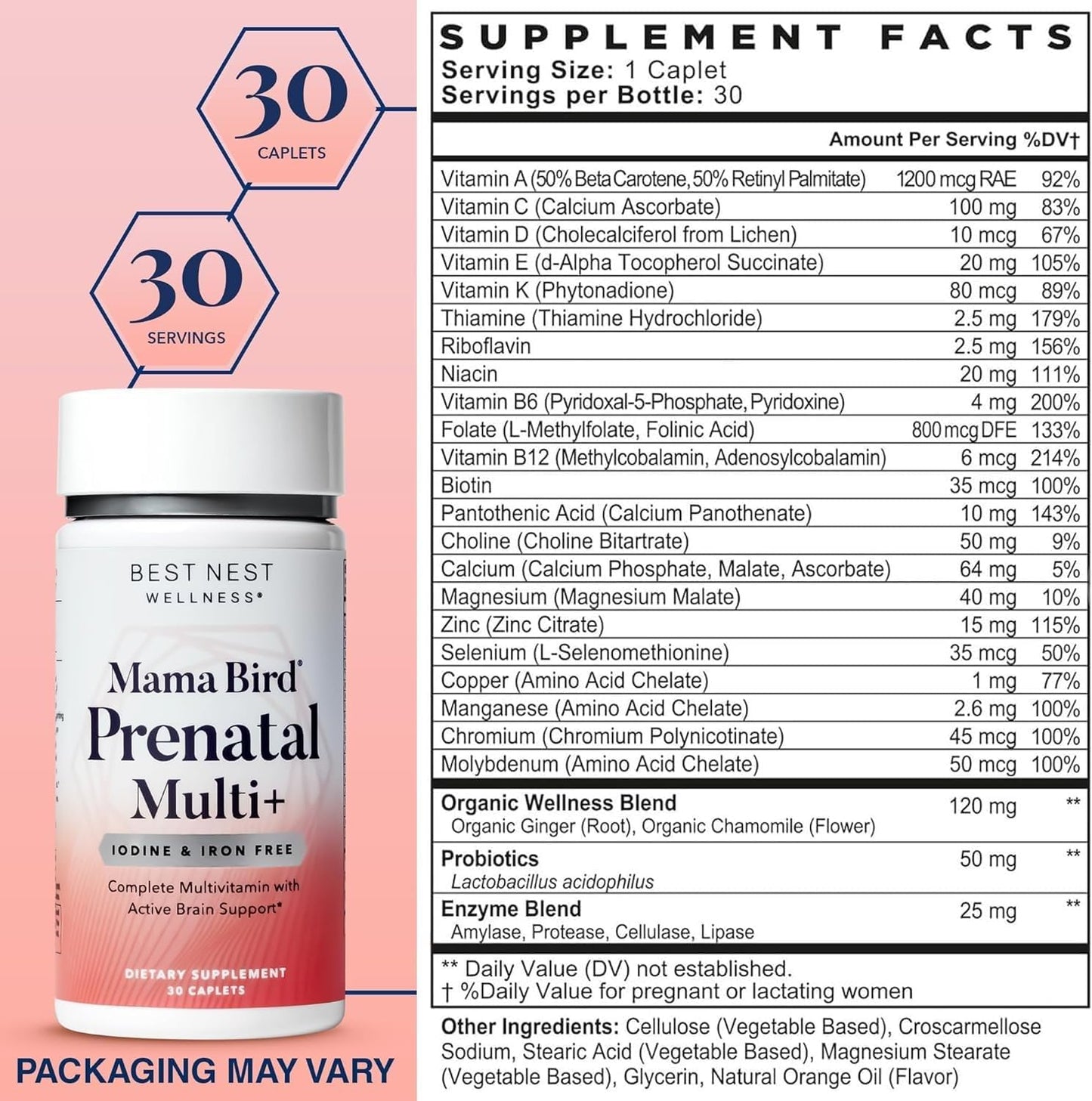 Vitamina prenatal sin yodo ni hierro Best Nest Wellness