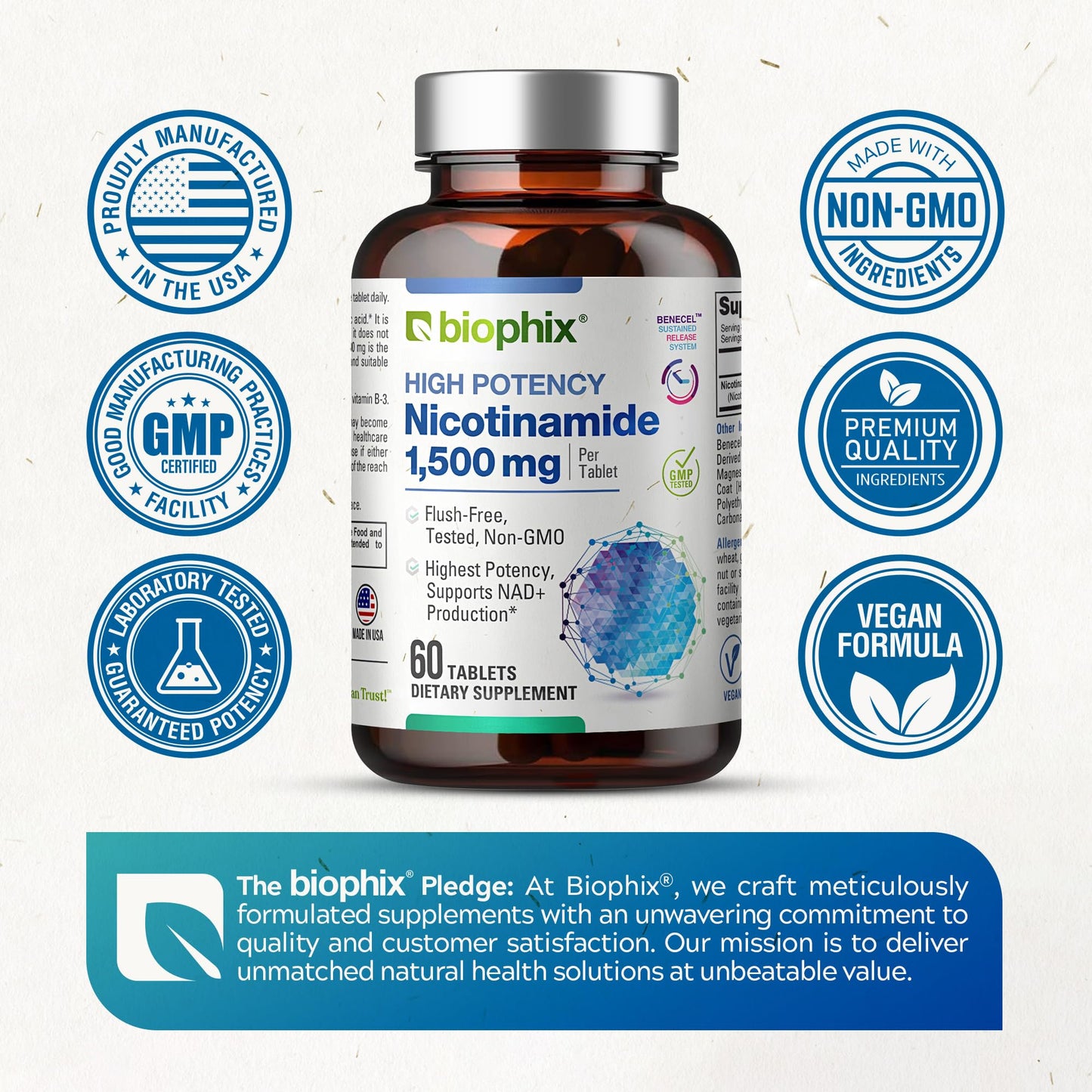 Vitamina B3 nicotinamida biophix máxima potencia sin rubor 60 unidades