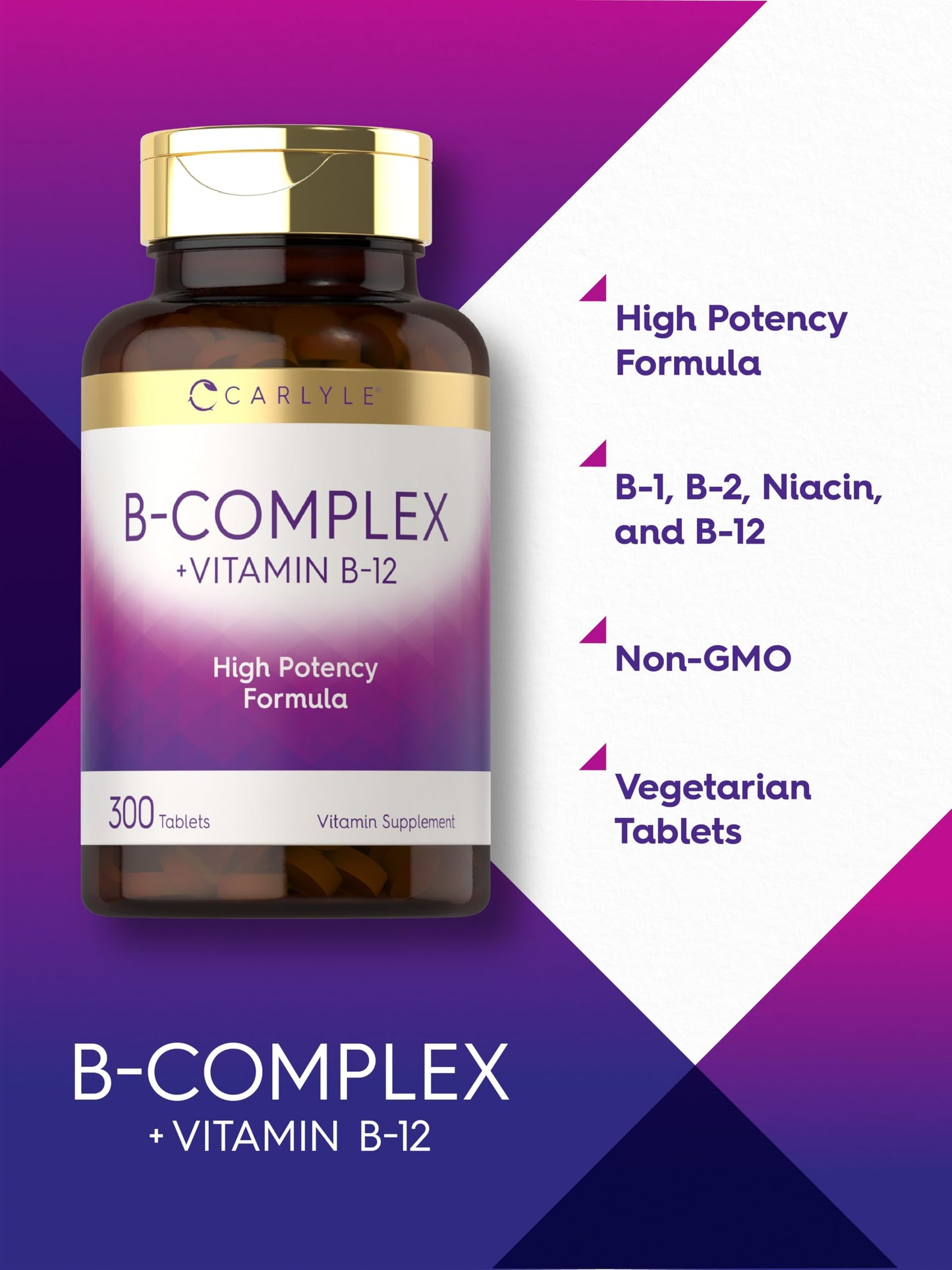 Vitaminas B Carlyle suplemento sin leche ni lactosa 300 unidades