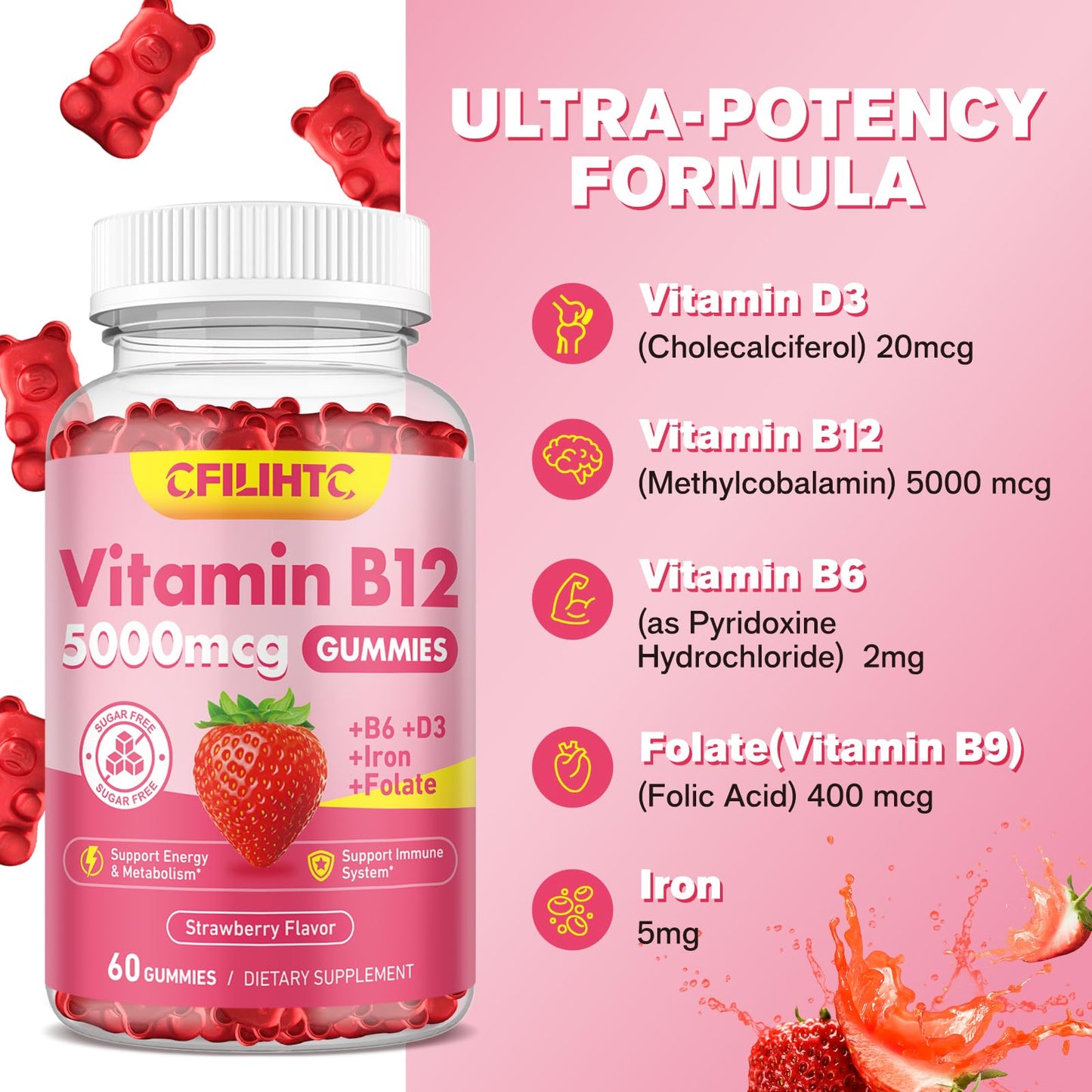 Vitaminas b12 b6 d3 hierro y folato en gomitas