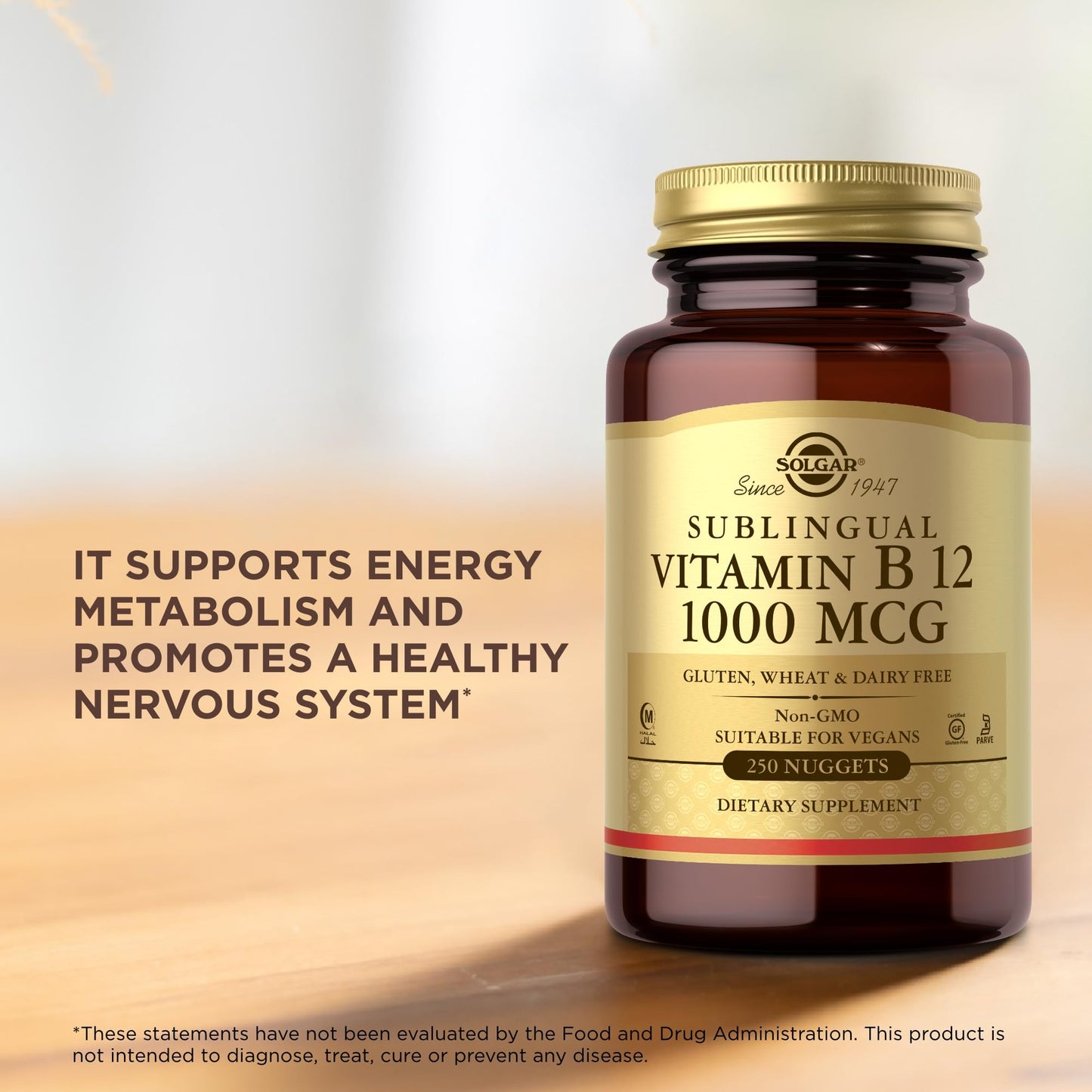 Vitaminas B12 SOLGAR no GMO, vegano, sin gluten, kosher