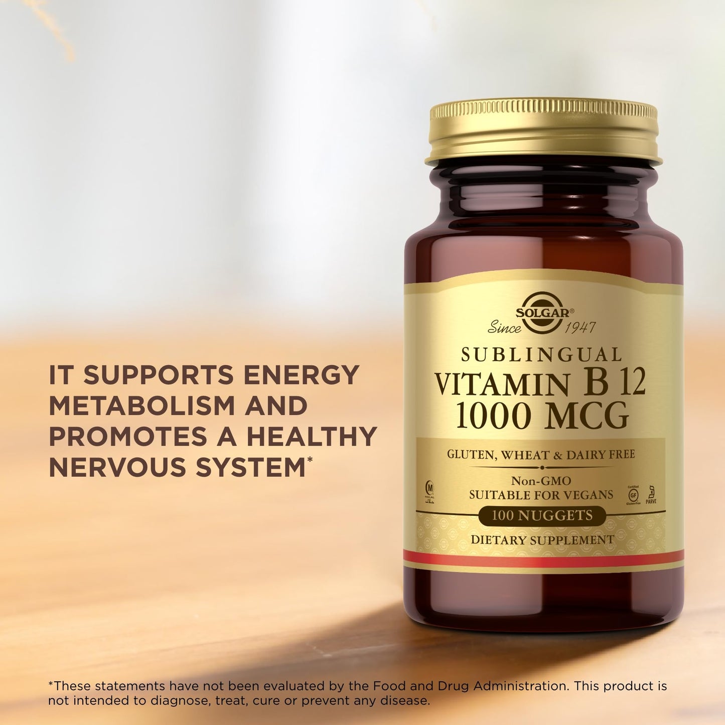Vitaminas B12 SOLGAR sublinguales para energía y sistema nervioso
