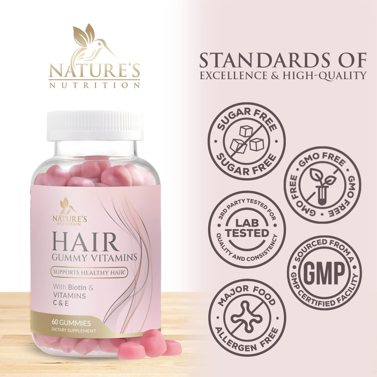Vitaminas para cabello y piel sin azúcar Nature's Nutrition gomitas