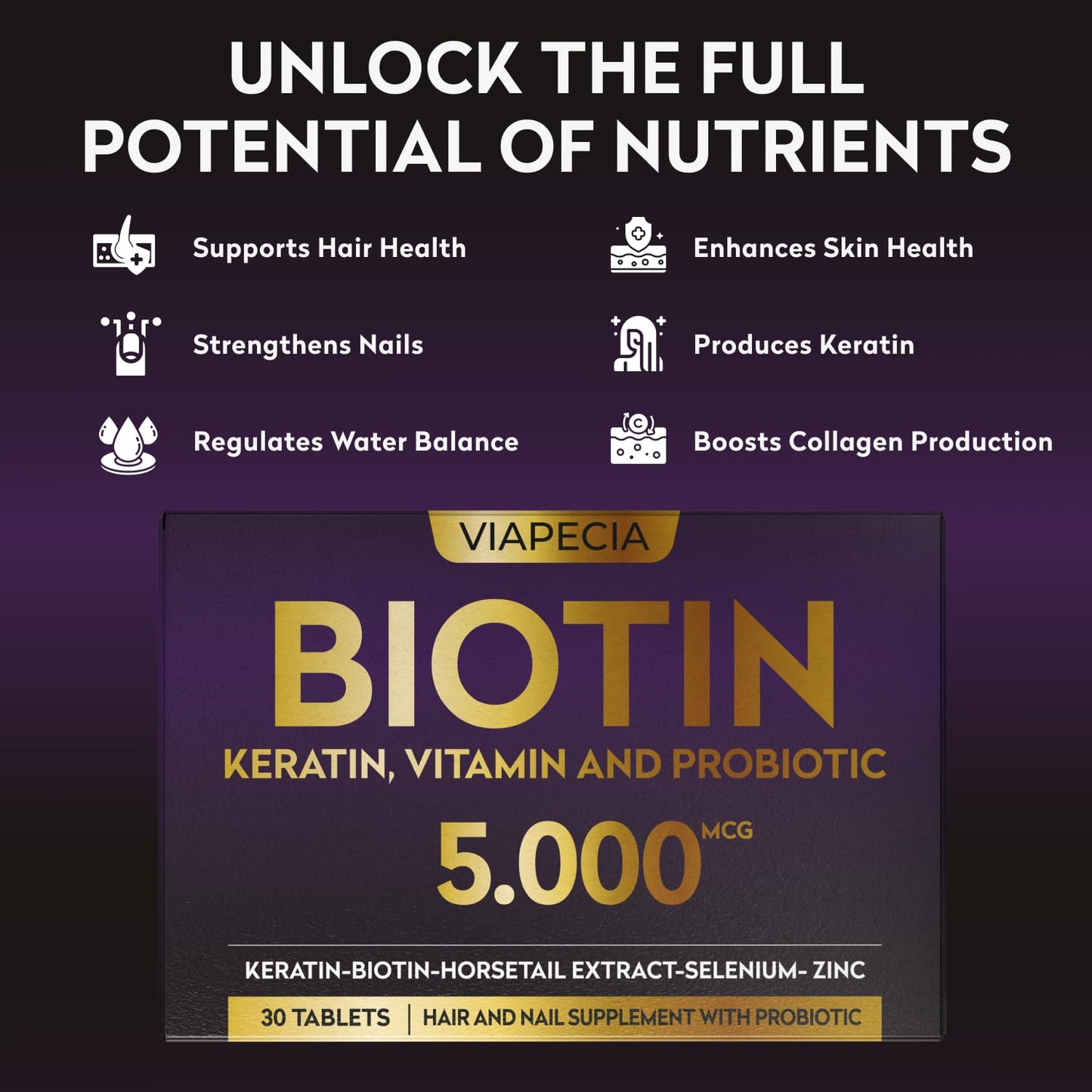 Vitaminas para cabello piel y uñas biotina 5000mcg