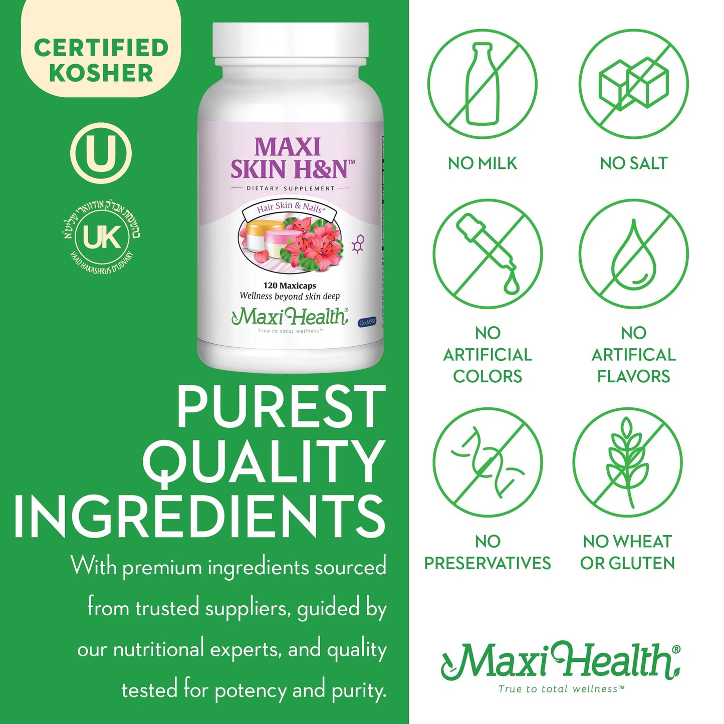 Vitaminas cabello piel uñas caja y envase Maxi Health