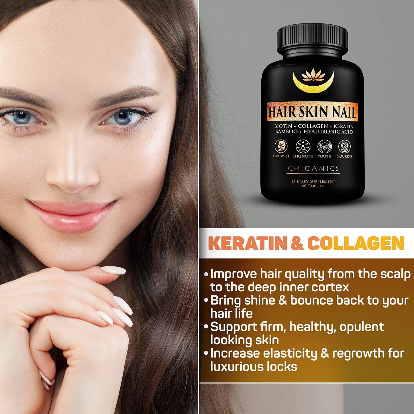 Vitaminas Chiganics con sílice y otros nutrientes para crecimiento capilar