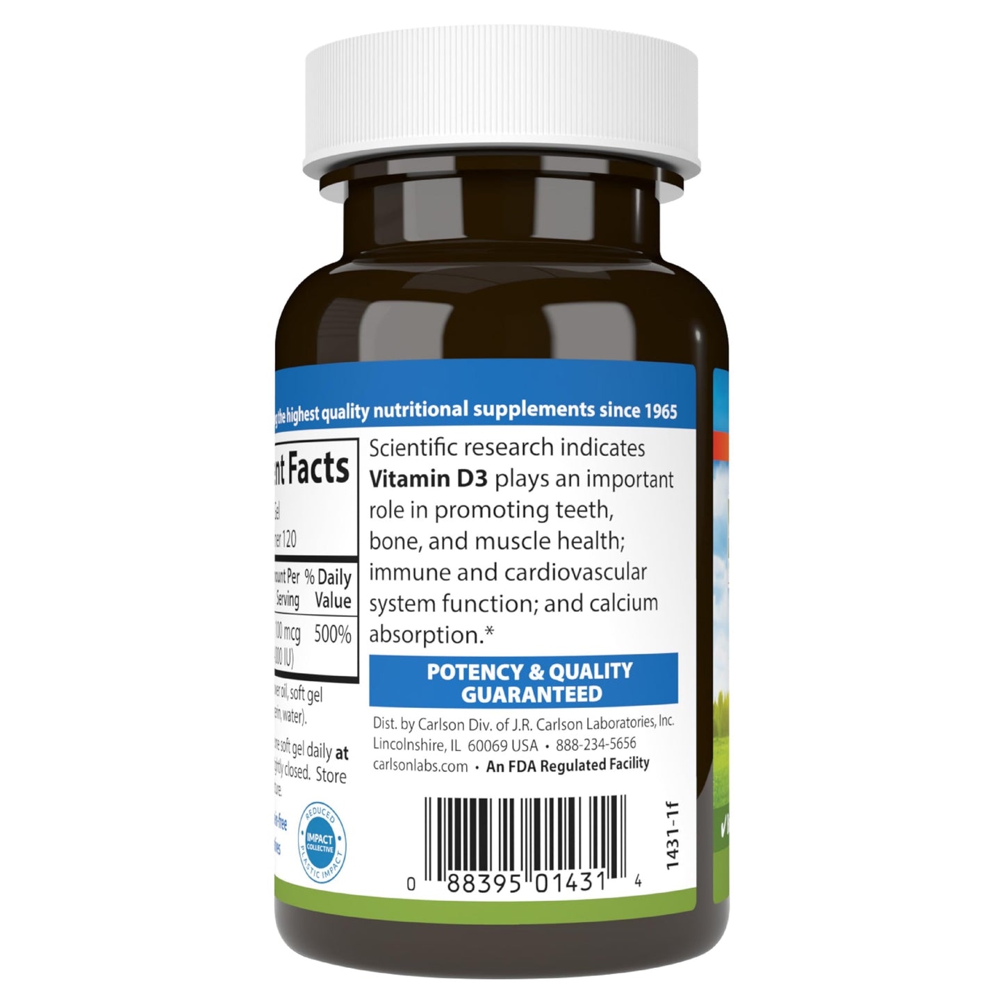 Vitaminas D3 Carlson para salud ósea e inmunidad