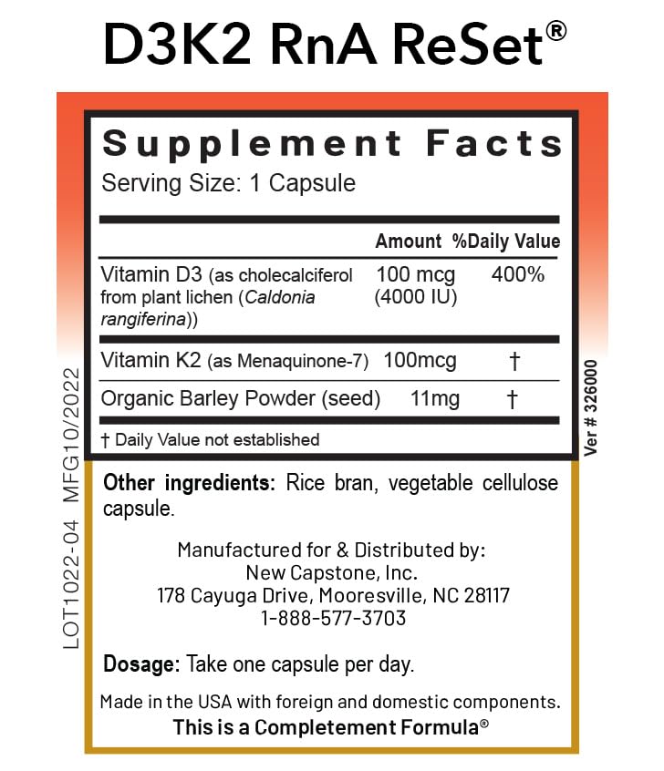 vitaminas d3 y k2 cápsulas suplementarias RnA ReSet