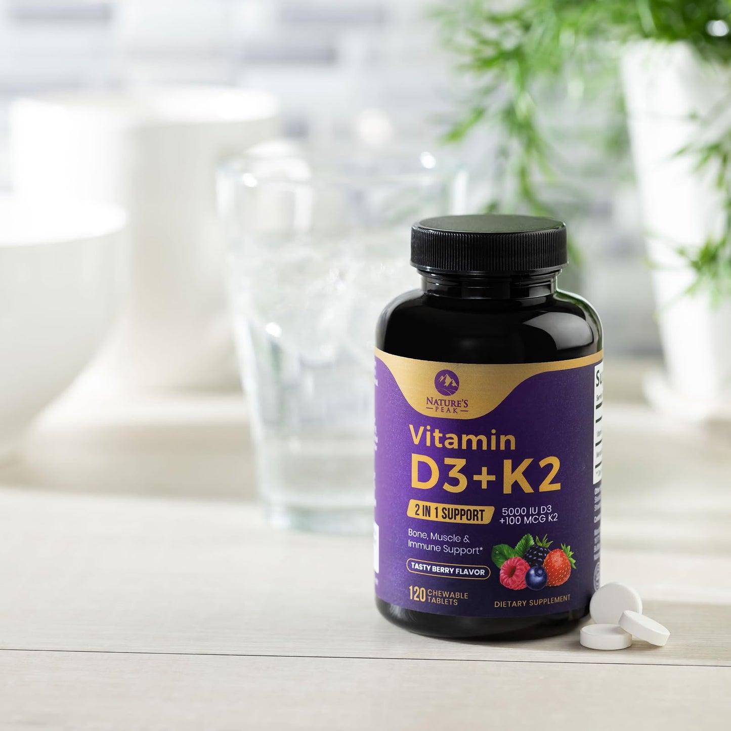Vitaminas d3 y k2 comprimidos masticables natures peak