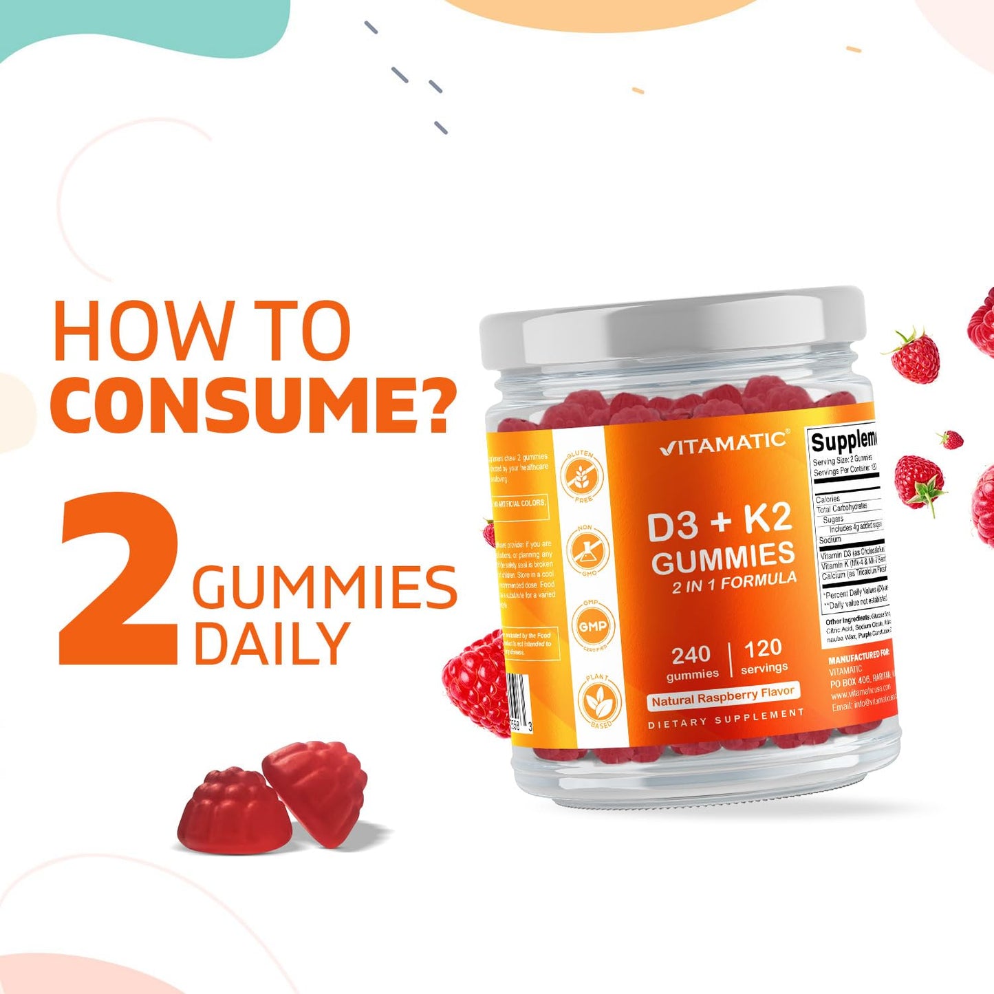 Vitaminas D3 K2 gomitas para soporte óseo Vitamatic