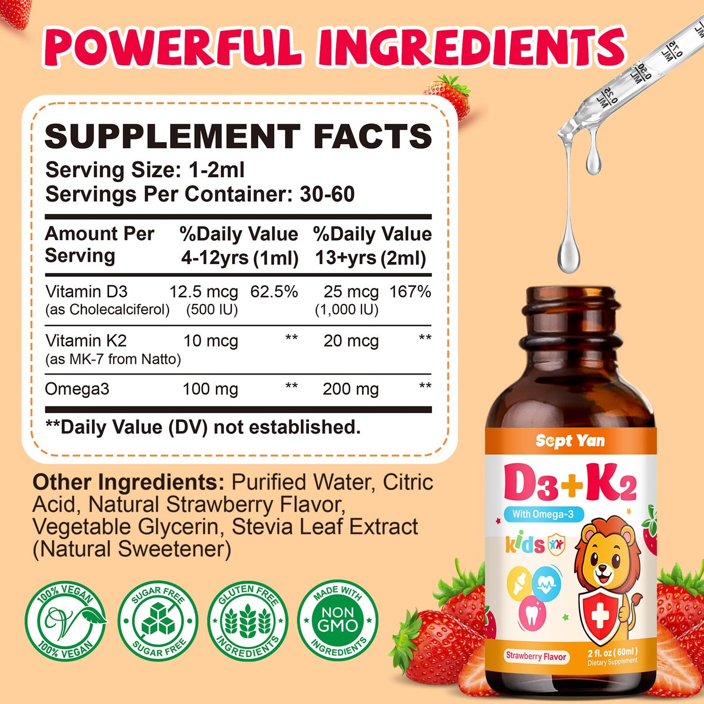 Vitaminas D3 K2 con omega 3 para desarrollo cerebral niños