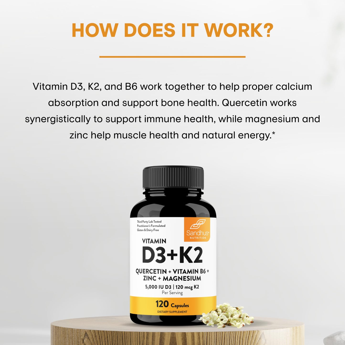 Vitaminas D3 K2 Sandhu's para apoyo inmune y muscular