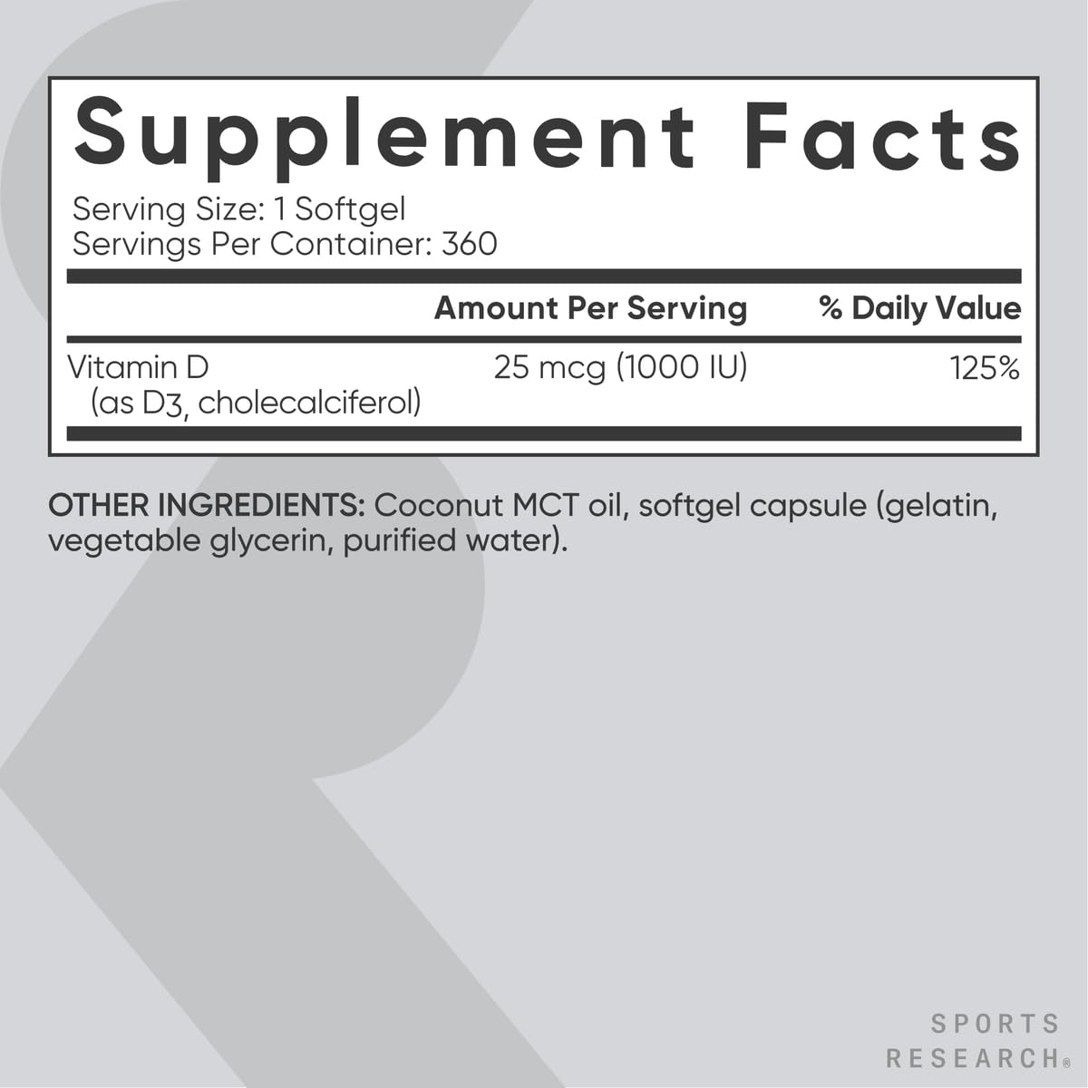 Vitaminas D3 Sports Research con aceite de coco