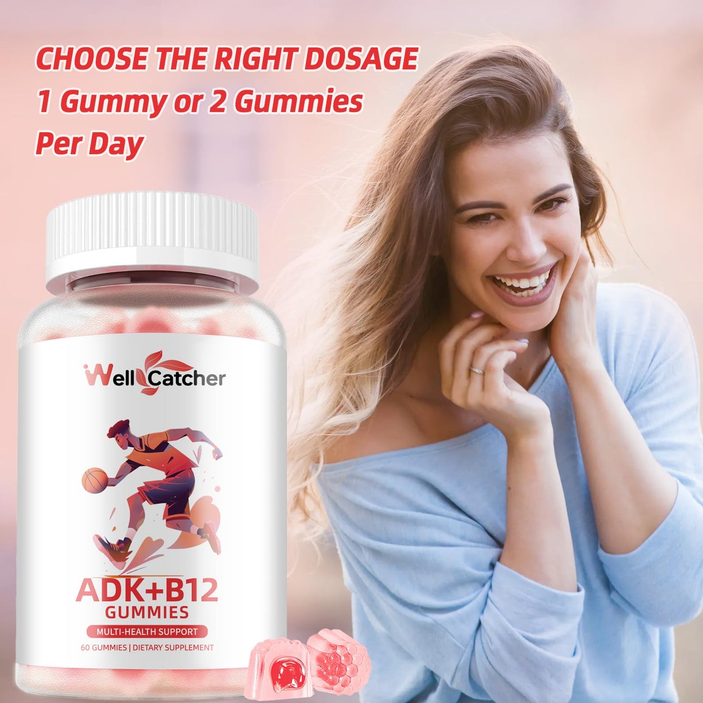 Vitaminas en gomitas veganas ADK B12 sabor frambuesa