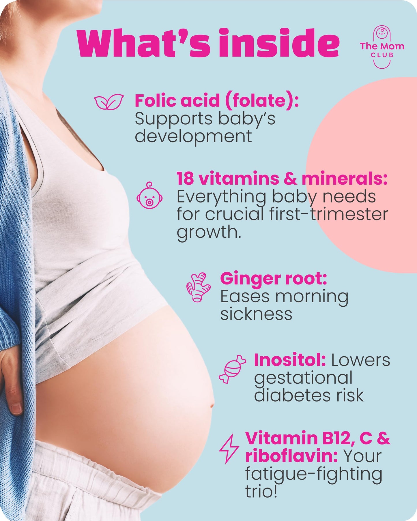 Vitaminas esenciales The Mom Club primer trimestre para embarazadas