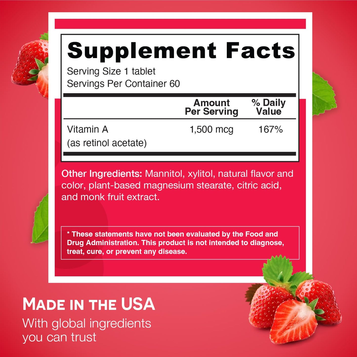Vitaminas EZ Melts 5000 UI en ambiente vegano y sin alérgenos