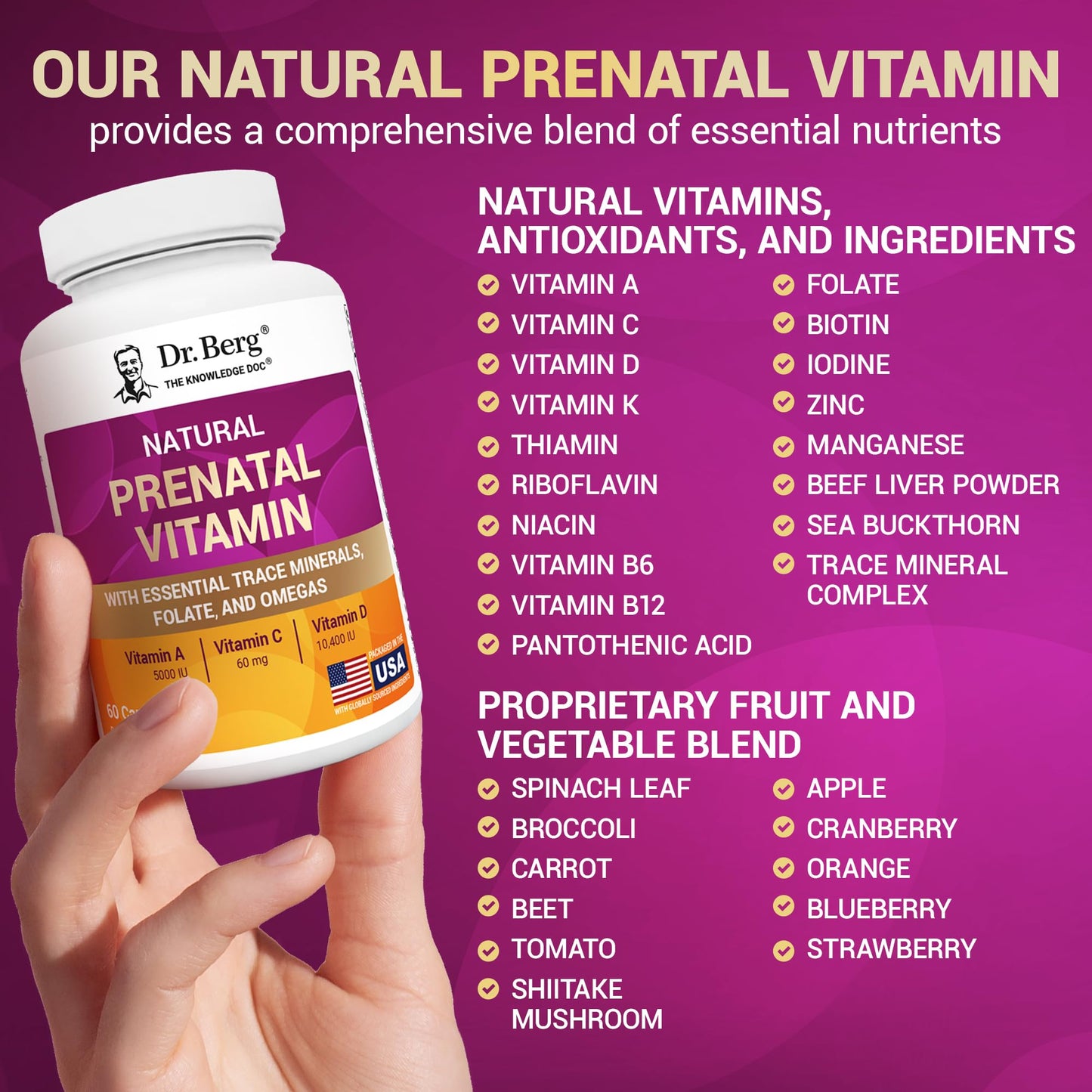 Vitaminas con folato y minerales Dr. Berg prenatal