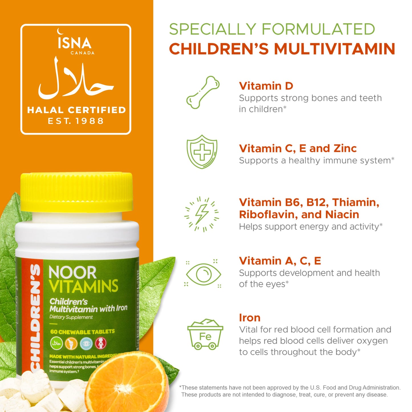 Vitaminas halal para niños con hierro y sin gluten Noor Vitamins