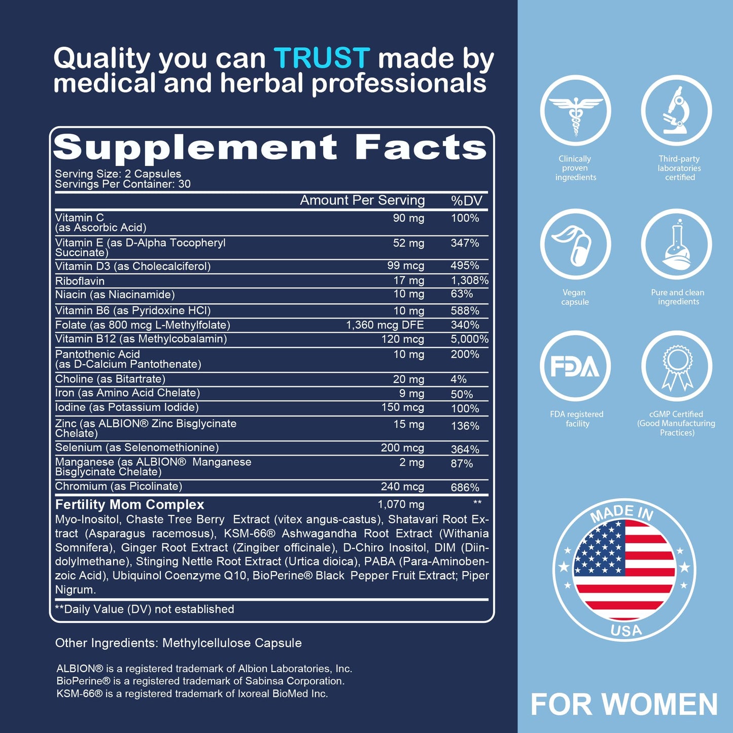 Vitaminas para hombres y mujeres con ingredientes naturales para fertilidad