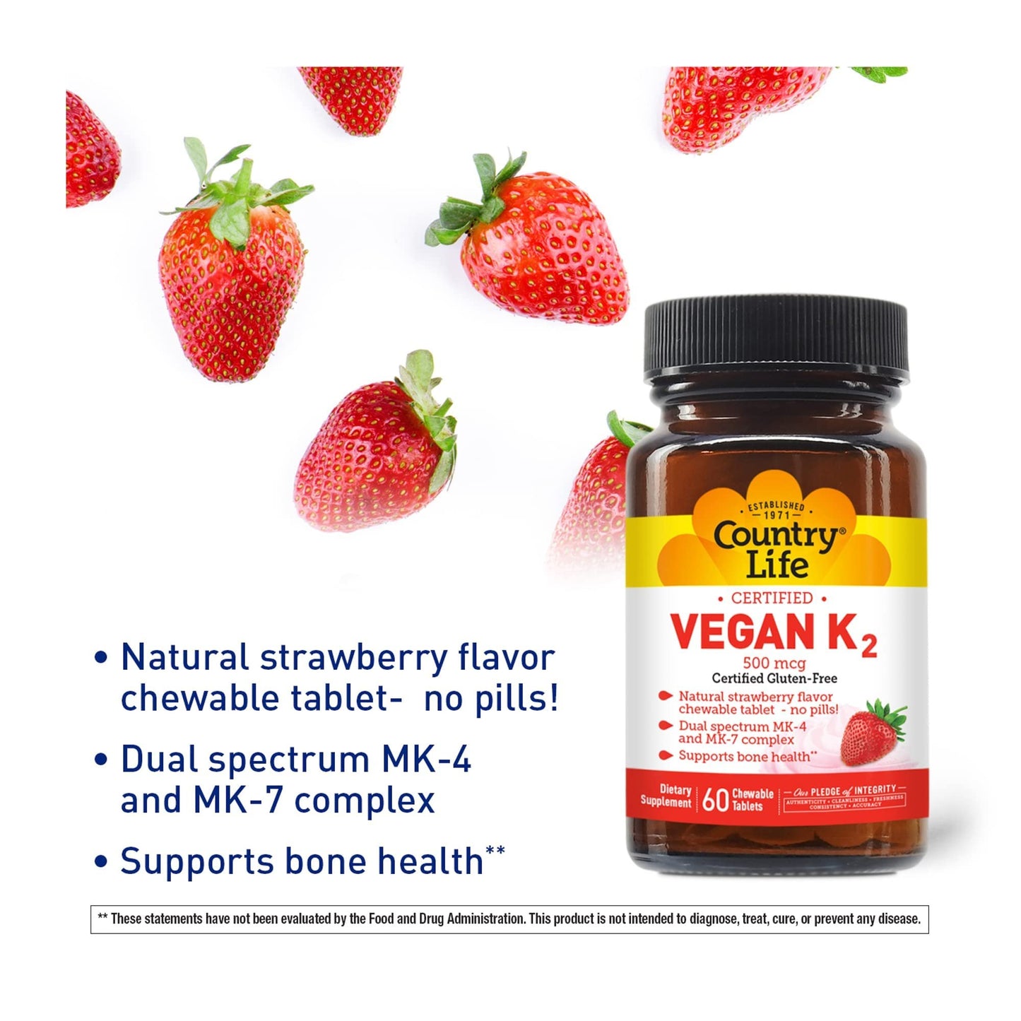 Vitaminas k2 dual complejo mk4 mk7 sabor fresa country life