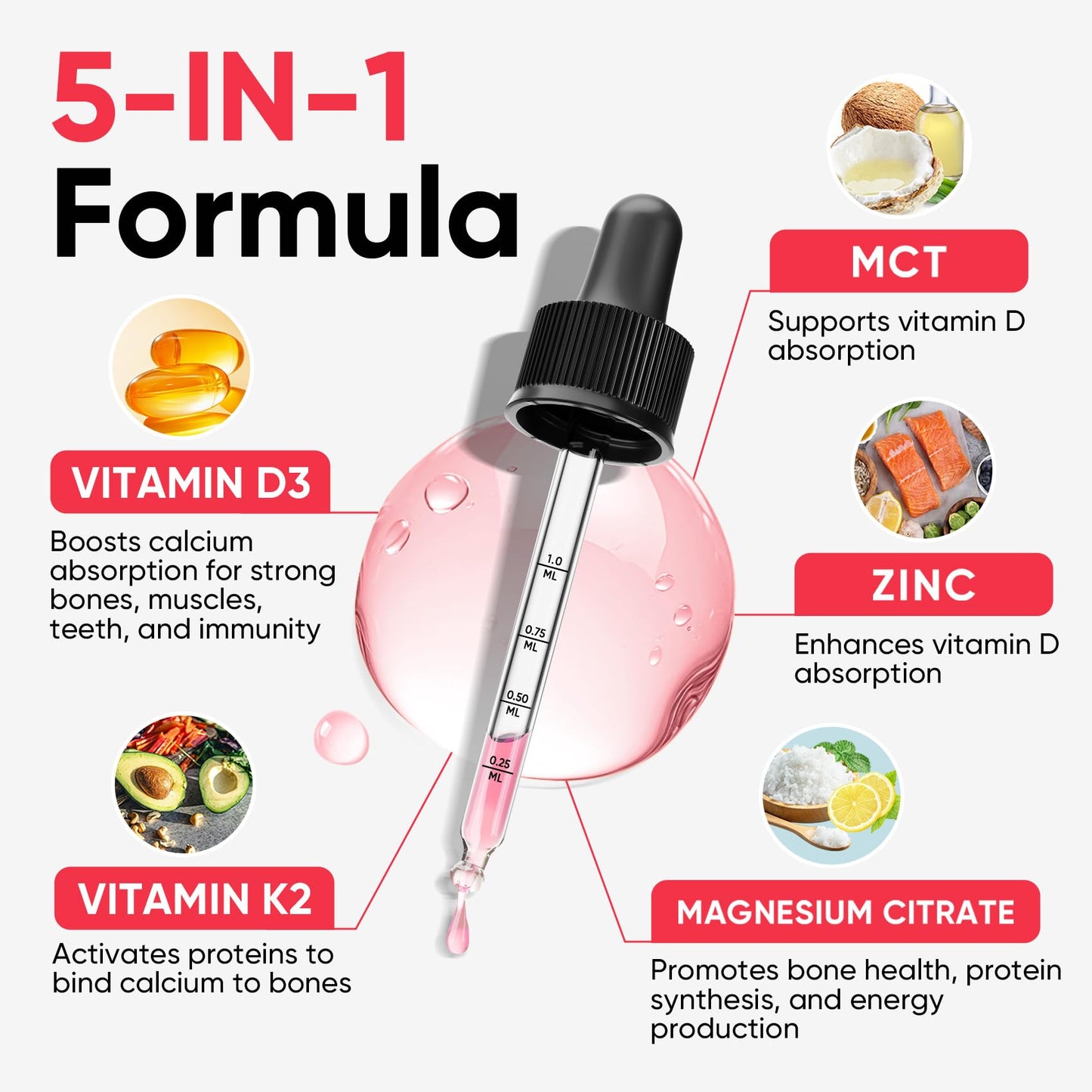 Vitaminas líquidas para huesos y sistema inmune sabor fresa