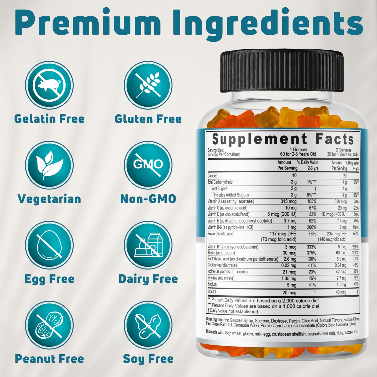 Vitaminas masticables multivitamínicas para párvulos y niños