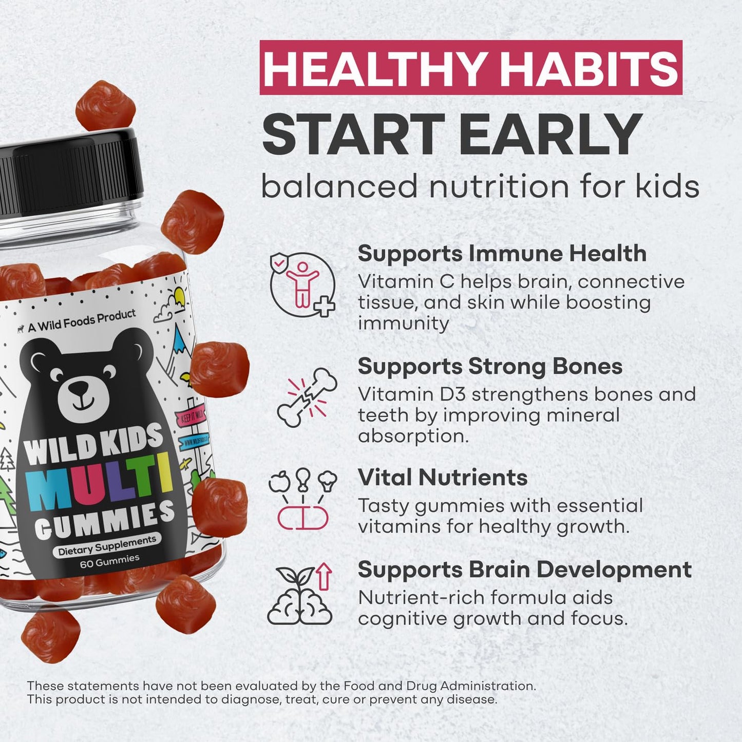 Vitaminas masticables para niños con superalimentos açai cúrcuma espinaca