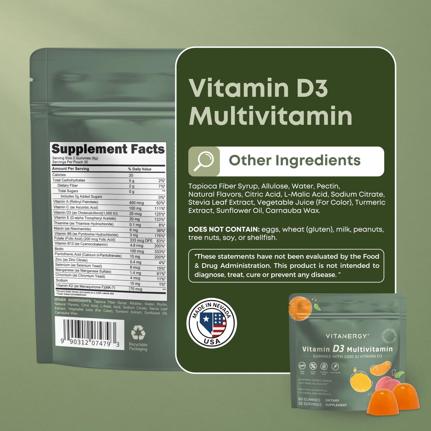 Vitaminas masticables Vitanergy D3 K2 para salud ósea