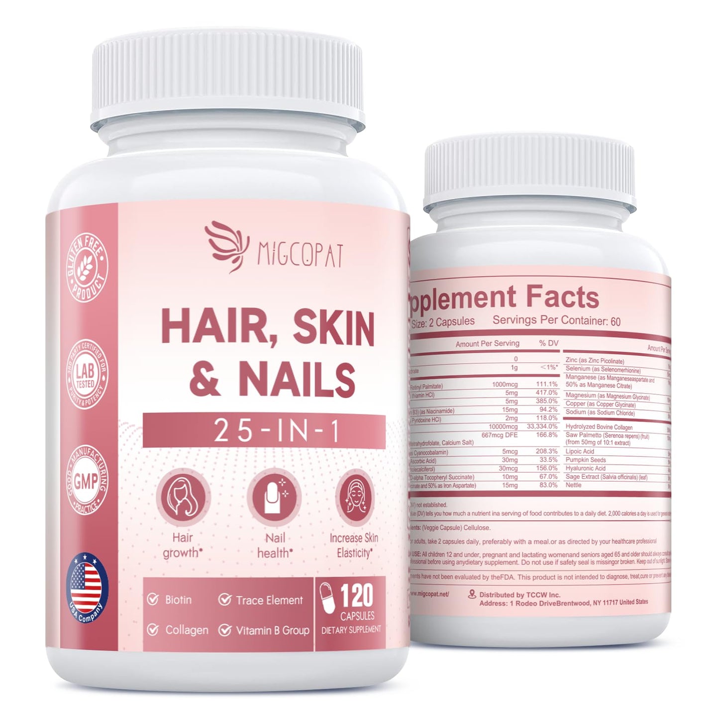 Vitaminas Migcopat para cabello piel uñas 120 cápsulas
