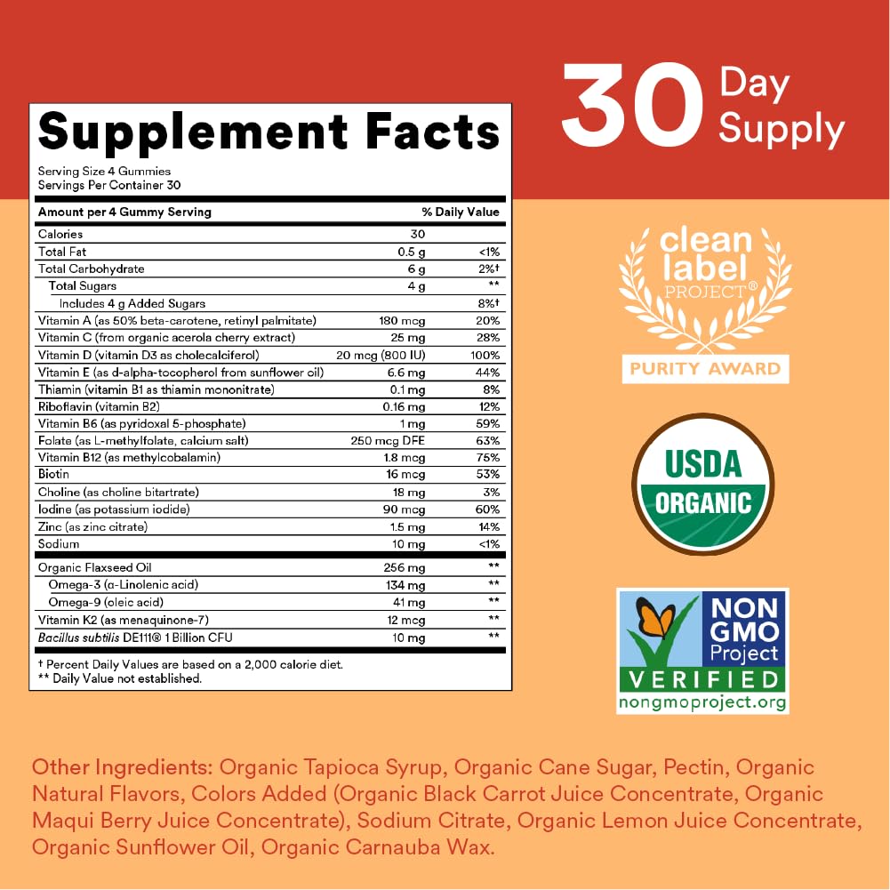 Vitaminas para mujeres embarazadas y niños con certificación orgánica USDA
