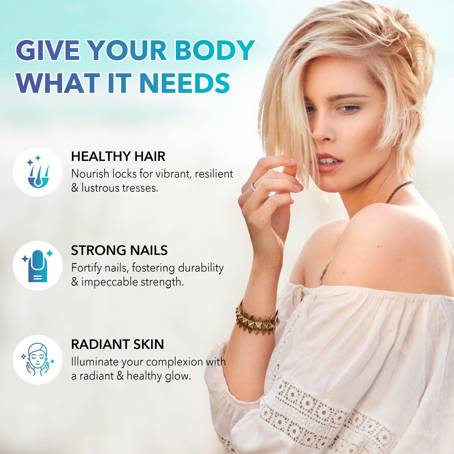 Vitaminas naturales Veetify para apoyar cabello más grueso y fuerte