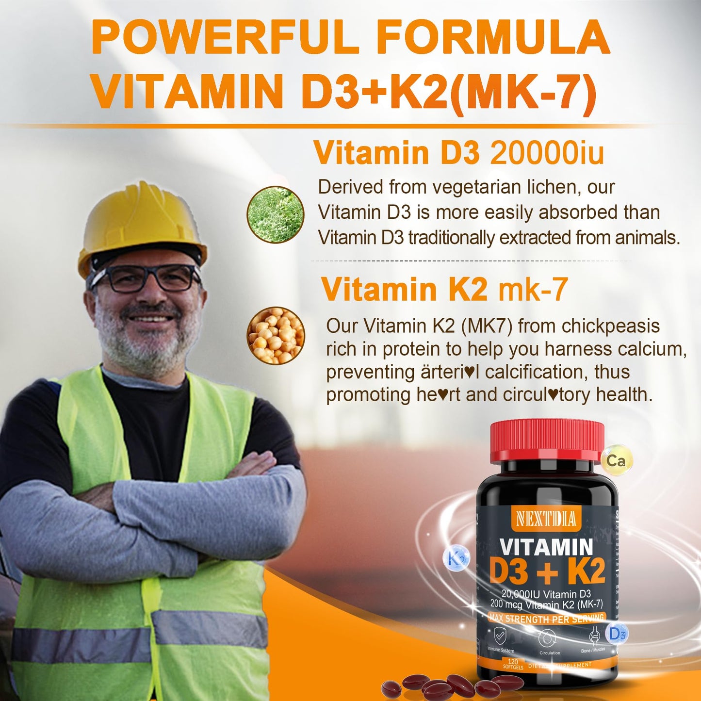 Vitaminas Nextdia D3 20000IU y K2 con gominolas y softgel