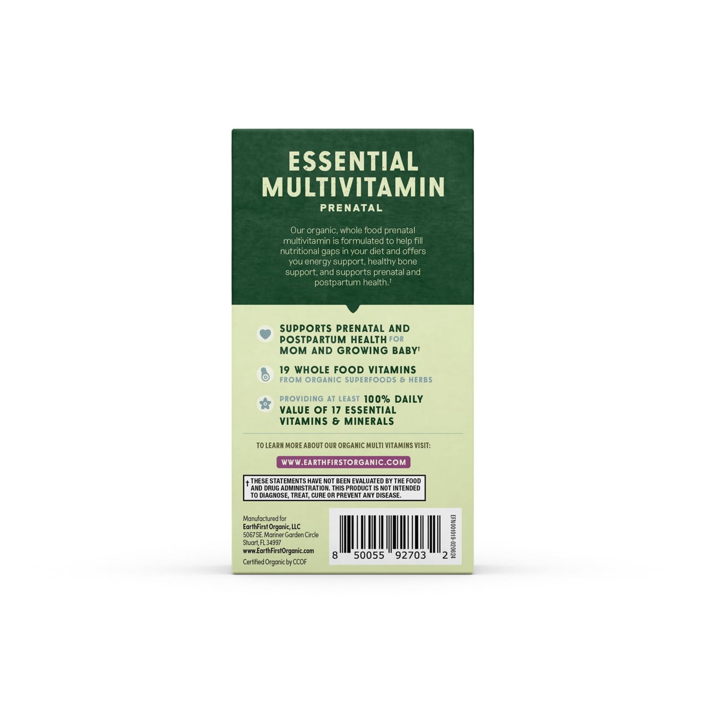 Vitaminas orgánicas earthfirst organic para cuidado prenatal