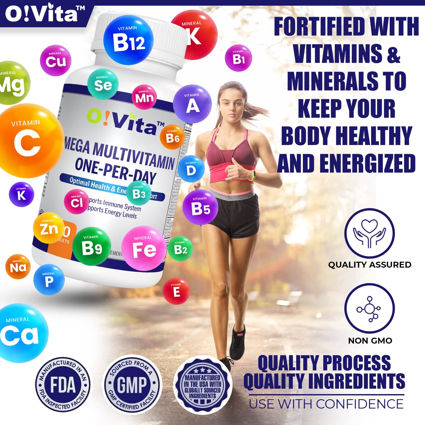 Vitaminas O!VITA Mega Multivitamínico enriquecidas con minerales.