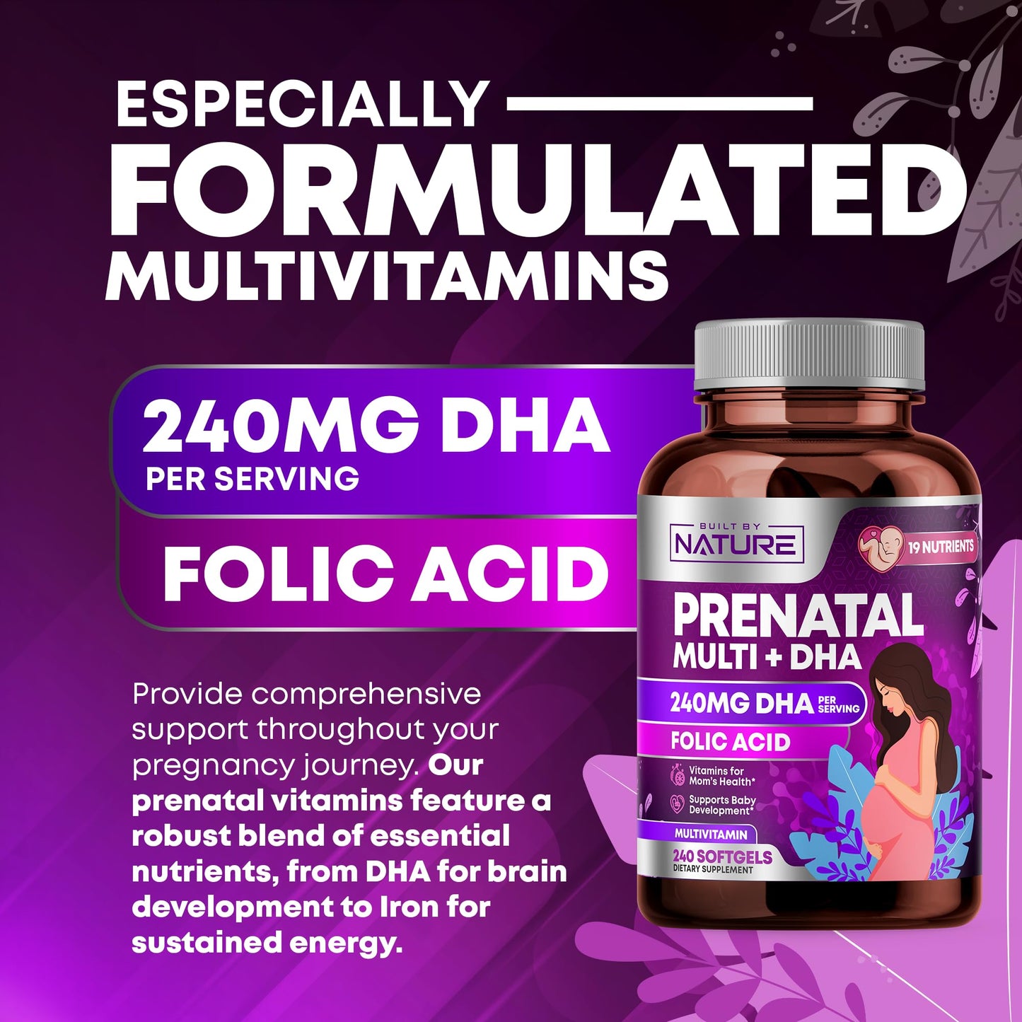 Vitaminas prenatal Built By Nature vista posterior