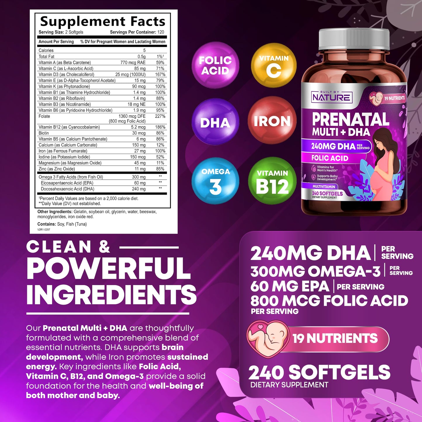 Vitaminas prenatal Built By Nature vista superior
