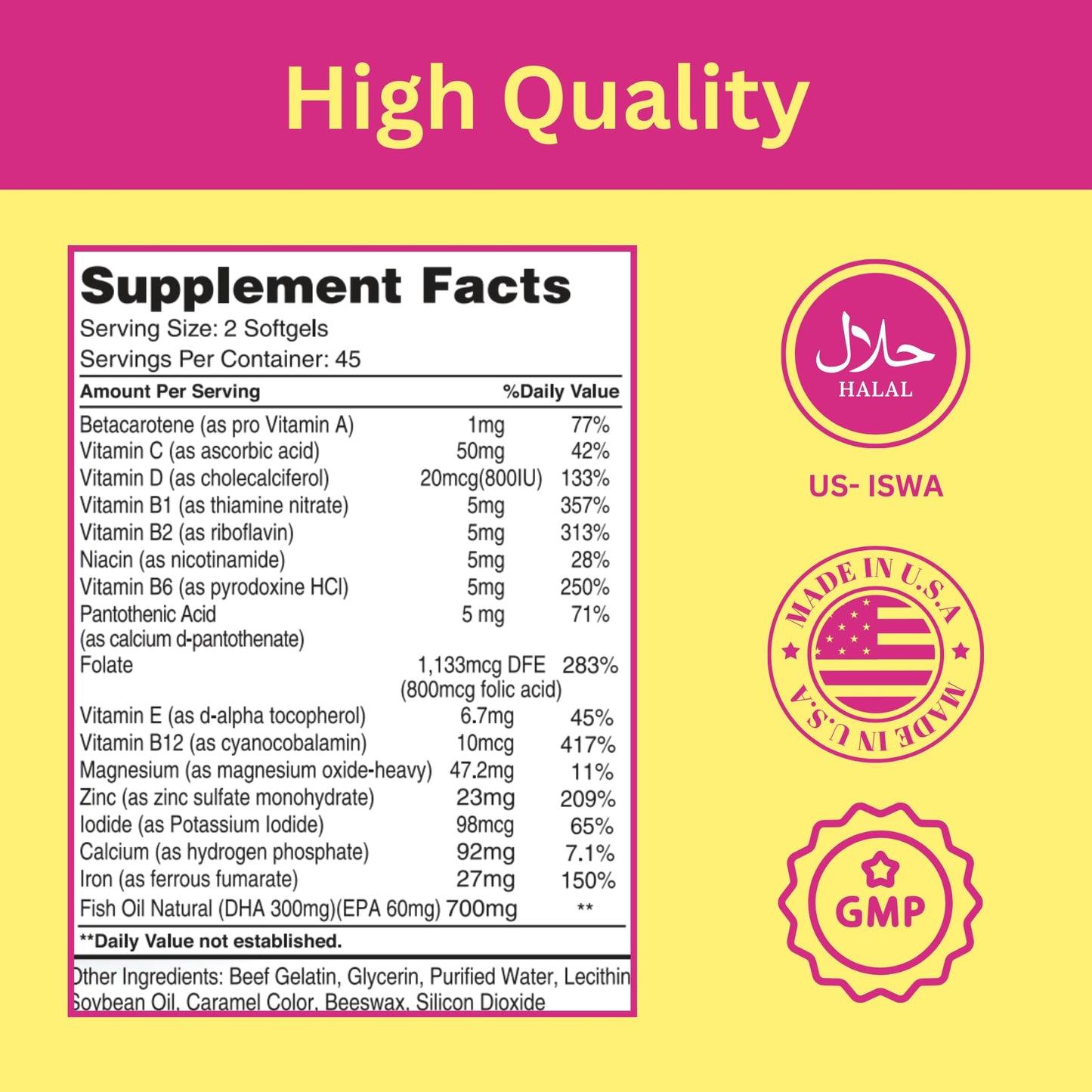 Vitaminas prenatales con ácido fólico y hierro Greenfield Nutritions