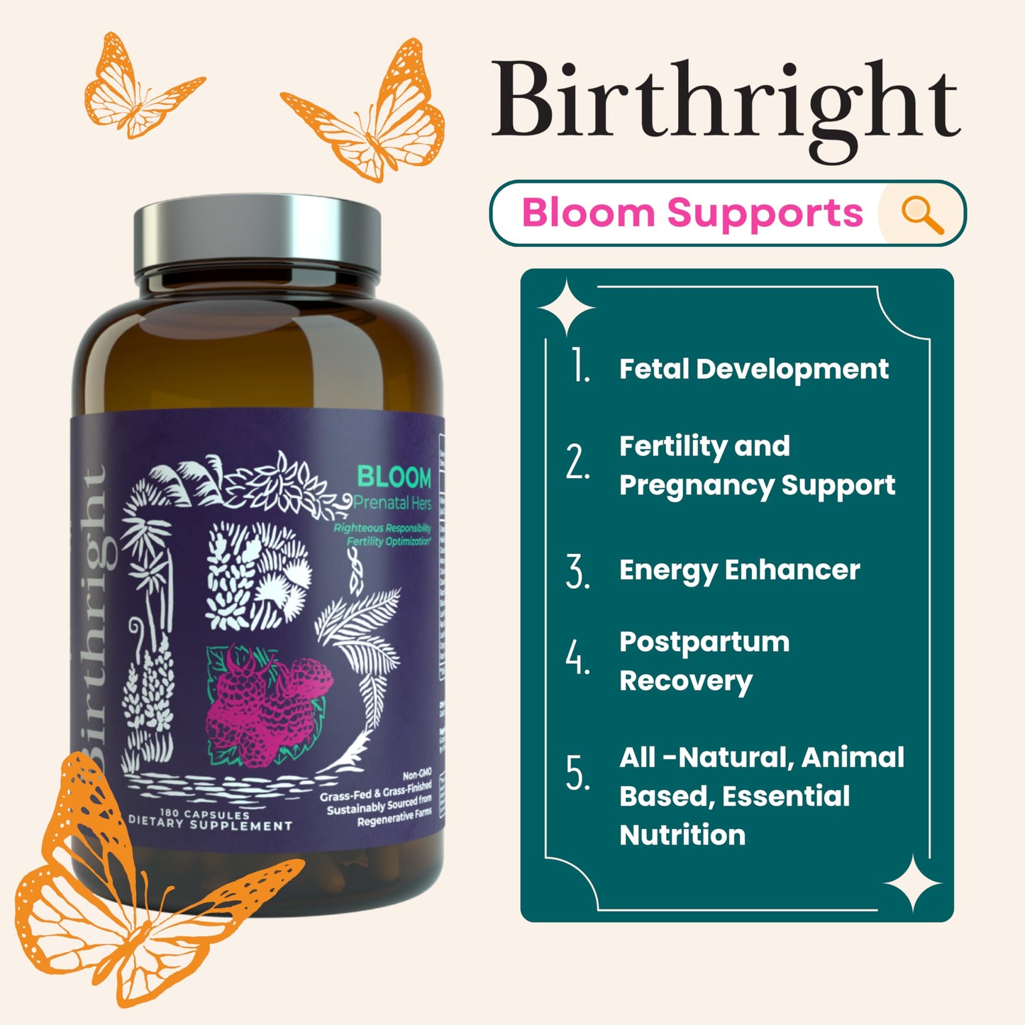 Vitaminas prenatales Birthright para fertilidad y embarazo saludable