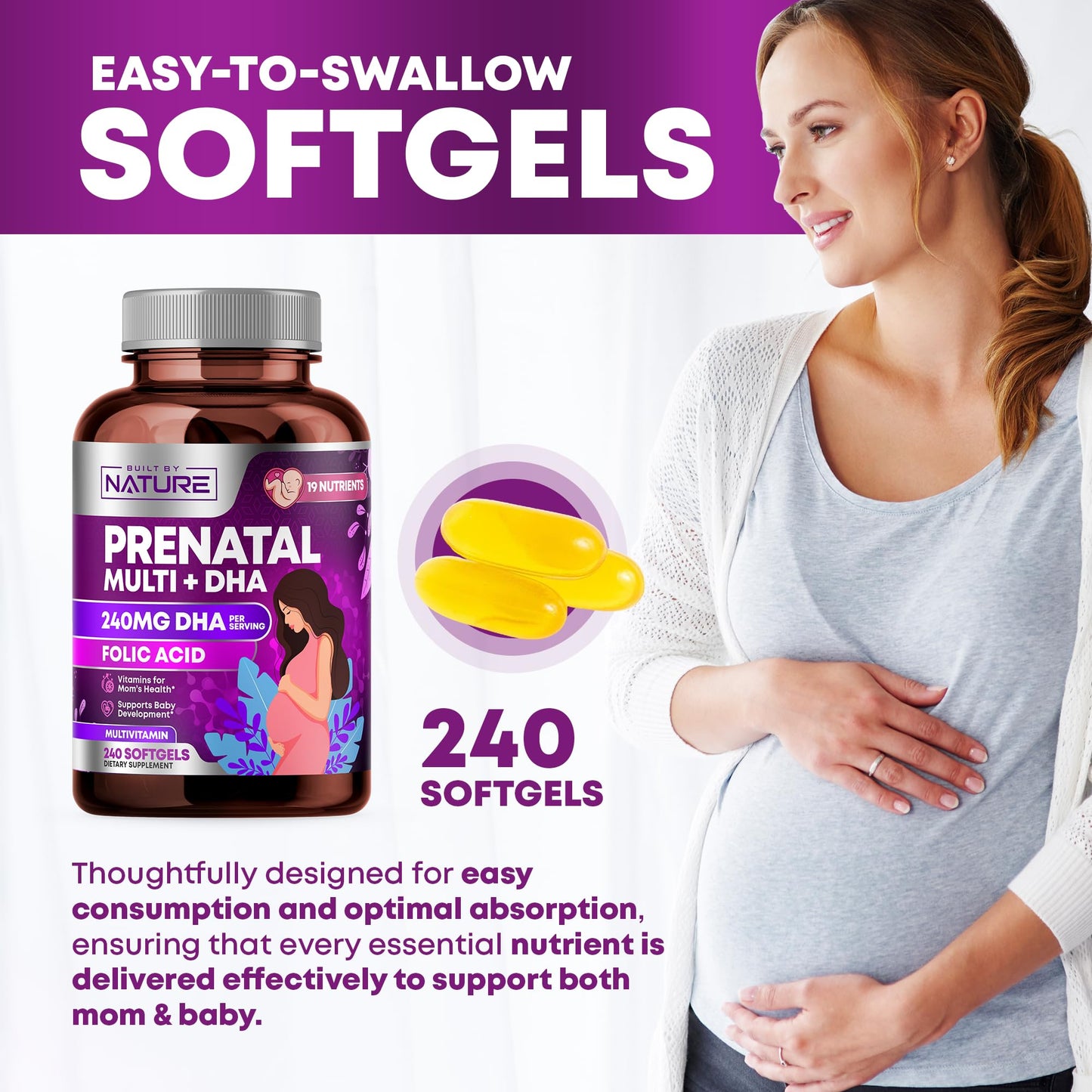 Vitaminas prenatales cápsula primer plano