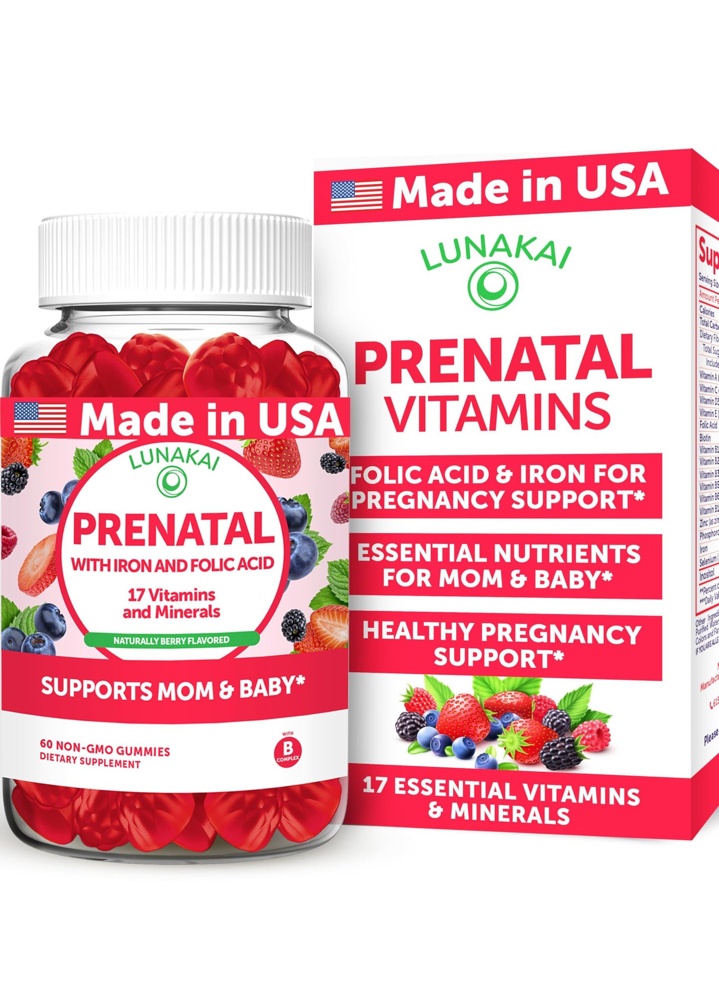 Vitaminas prenatales Lunakai gomitas sabor frutos rojos