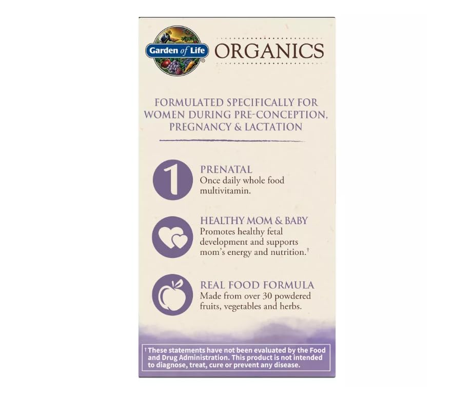 Vitaminas prenatales orgánicas, Garden of Life, 30 comprimidos.