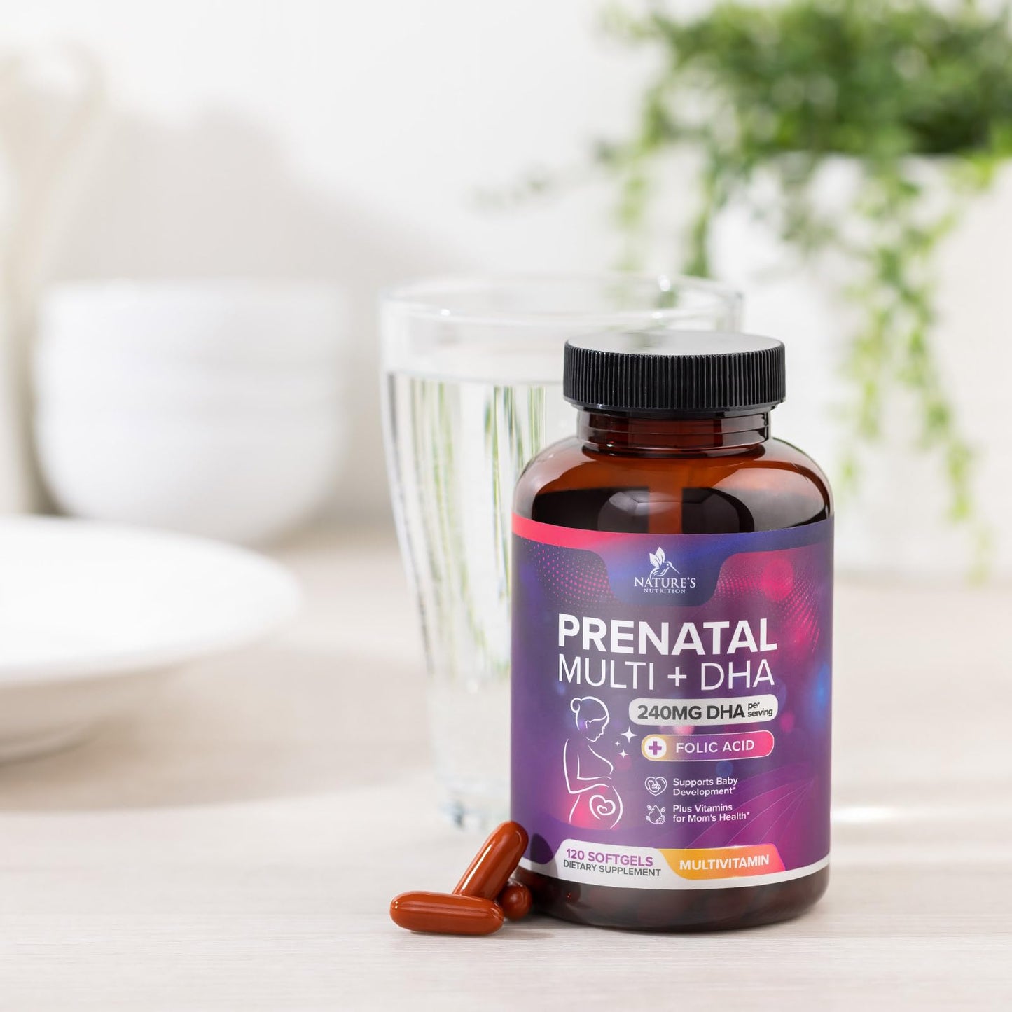 Vitaminas prenatales sin OMG con folato y DHA Nature's Nutrition
