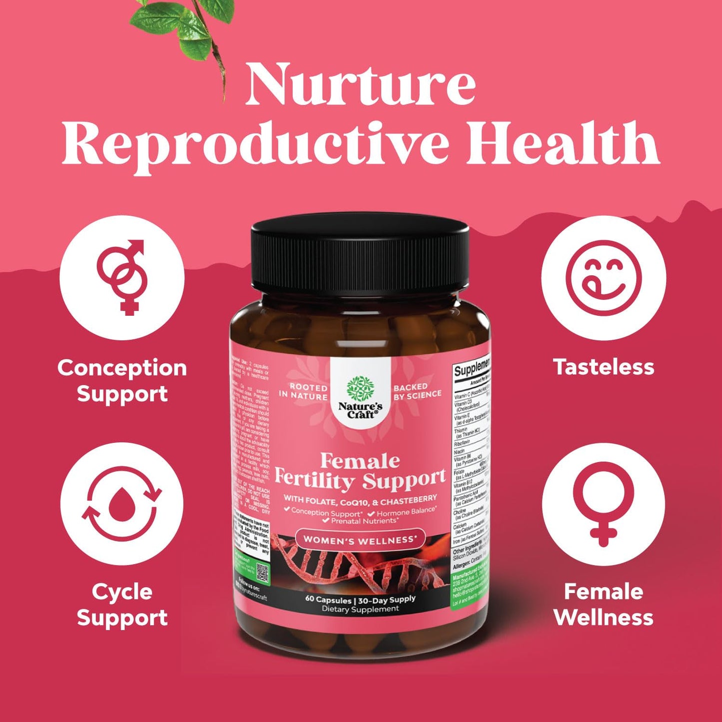 Vitaminas prenatales y suplemento para fertilidad Natures Craft
